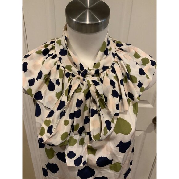 Girls From Savoy Cream W/ Multicolor Shell Print Blouse Top W/ Neck, Size 14 - Picture 2 of 6